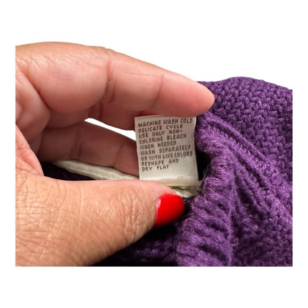 Vintage Women's Chunky Knit Sweater Purple Leaves Fall Sweater Size 8 Me… - Picture 6 of 15